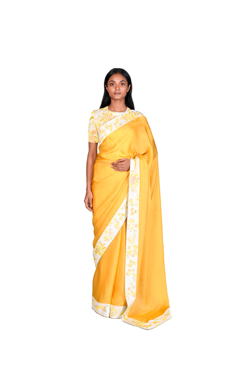 Handpainted saree with teardrop blouse
